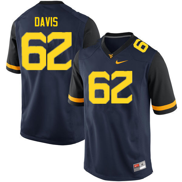 NCAA Men's Zach Davis West Virginia Mountaineers Navy #62 Nike Stitched Football College Authentic Jersey KU23M40YL